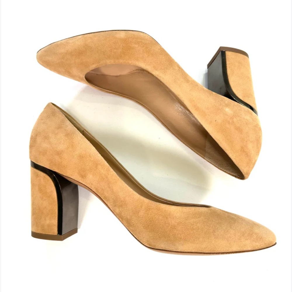 Chloe Tan Suede Becky Pointed Toe Pumps Block Heel Size 35